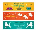 3 cute pet dog banner vector